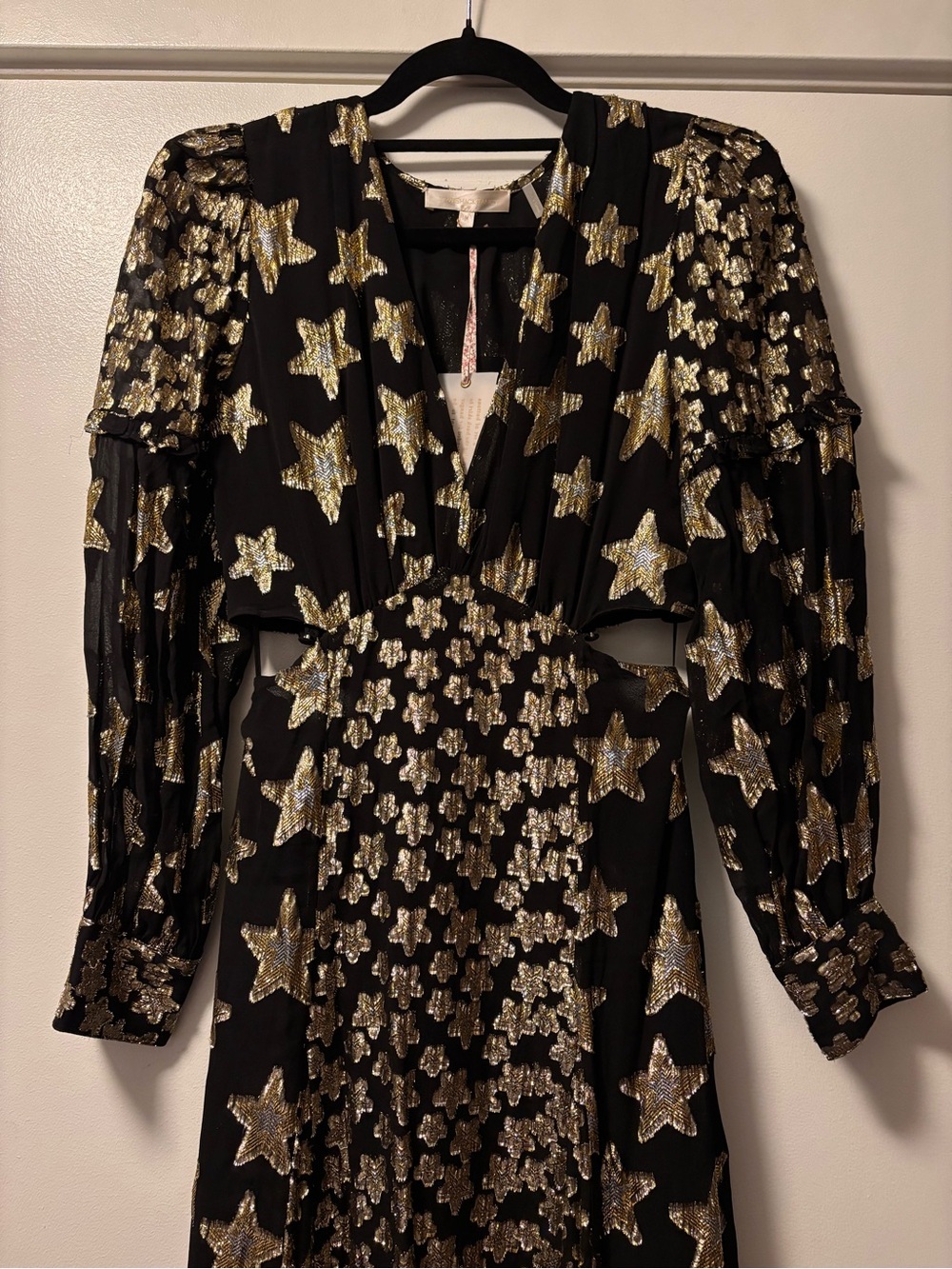 NWT LoveShackFancy Aneesha Black Gold Star Cutout Maxi Dress M - Picture 6 of 14